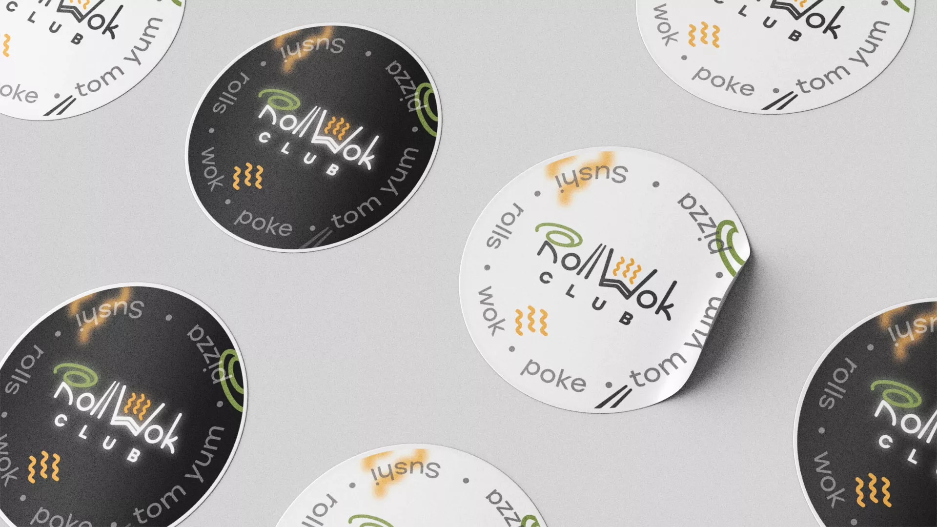 Разработка дизайна наклеек для суши-бара «Roll Wok Club» в Кандалакше